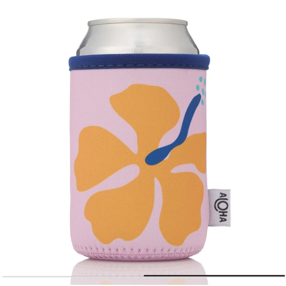 Set of 2 Short Coldie in Sunburst Mo'orea Pink w/ Orange Flower